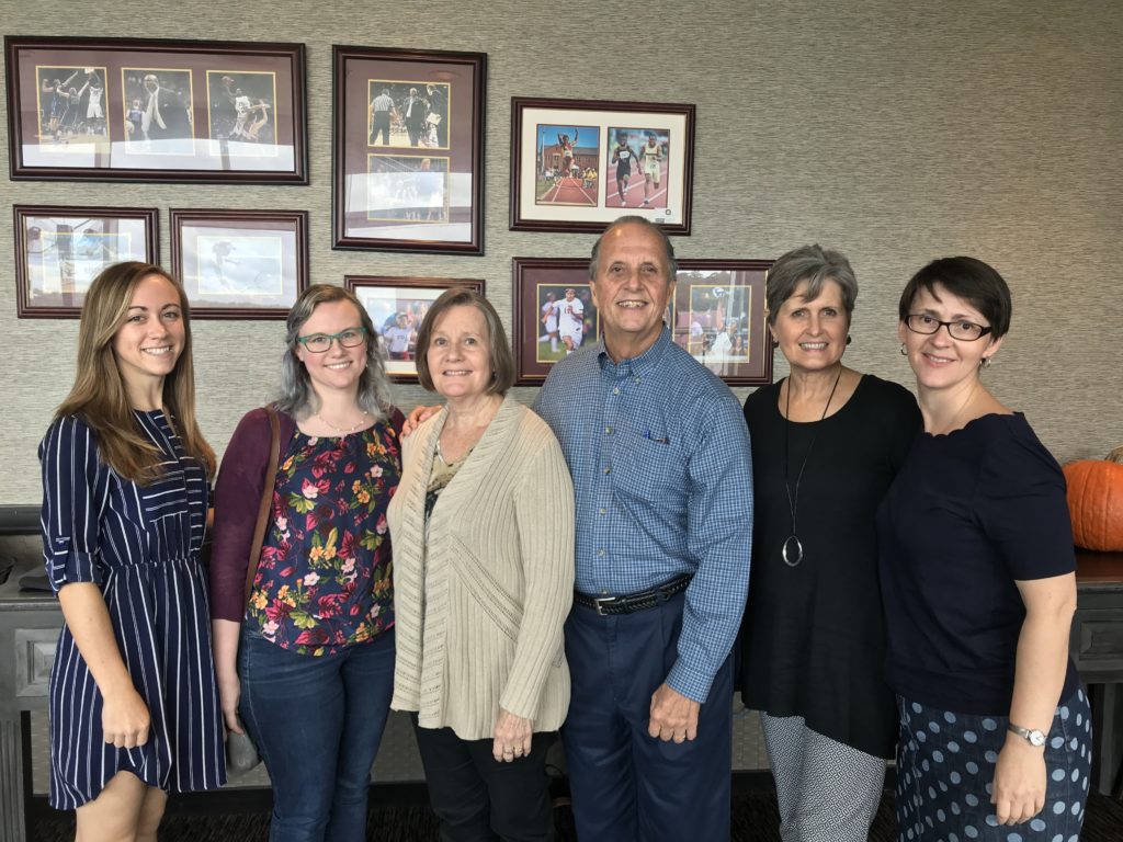 From left to right: Haley Gillett, Melissa Brown, Diane O'Brien, Tim O'Brien, Lisa Waxman, Chair, and Lena McLane, faculty member.